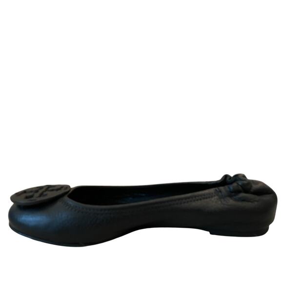 TORY BURCH Reva Scrunch Black Leather Ballet Flats Logo Women's Size US 8 - Picture 7 of 13
